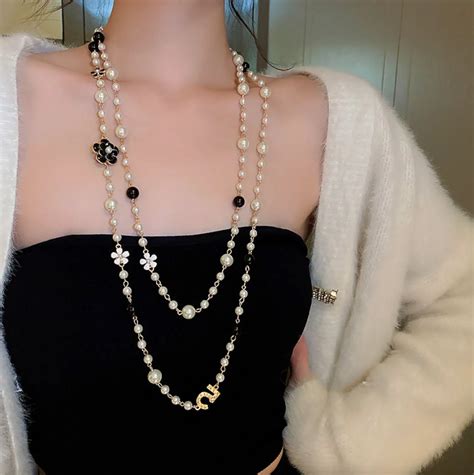 chanel long pearl necklace dupe|chanel pearl necklace etsy.